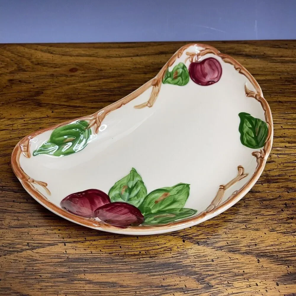 Franciscan Apple Crescent Plate USA Dessert Vintage 1950's Hand Decorated‎